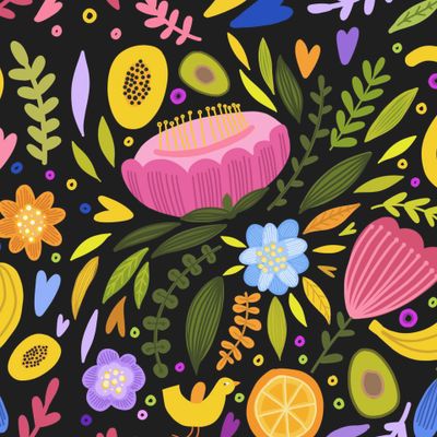 Цветочный узор на черном фоне