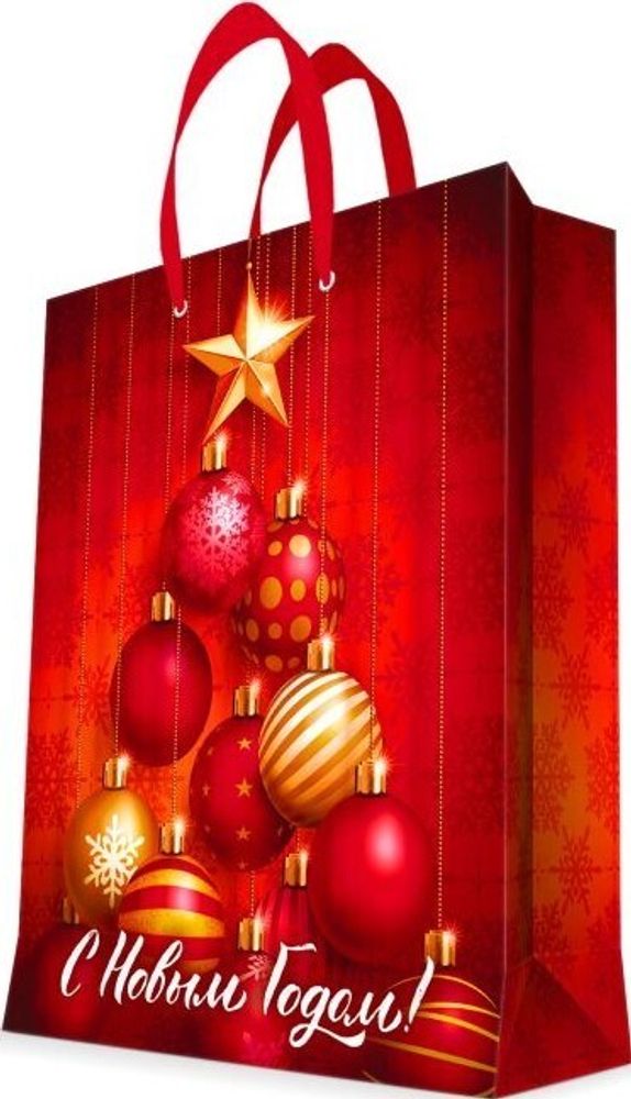 Пакет подарочный L вертикальный, &quot;С Новым Годом&quot;, Красный, 41*49*19 см (Д*В*Ш), 1 шт.