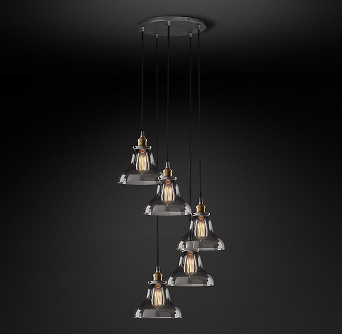 Подвесной дизайнерский светильник  20th C. Factory Filament Smoke Glass Boulangerie Round  Pendant by Restoration Hardware