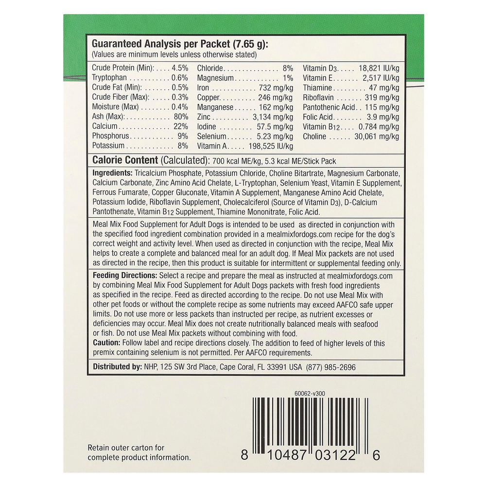 Dr. Mercola, Meal Mix, пищевая добавка, для взрослых собак, 30 пакетиков по 7,65 г (0,26 унции)