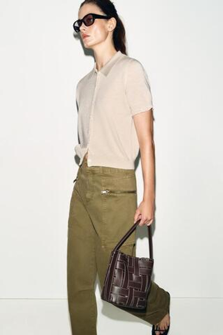 ZARA ПЛЕТЕНАЯ СУМКА С ПЛЕЧЕВЫМ РЕМНЕМ, КОРИЧНЕВЫЙ