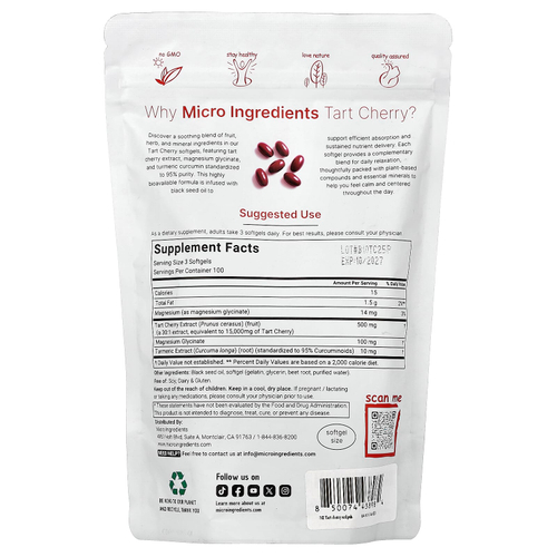 Micro Ingredients, вишня+, 300 капсул