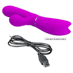 Лиловый вибратор-кролик с подвижной клиторальной щеточкой Clitoris Vibrator - 20,8 см.