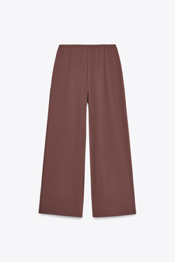 ZARA БРЮКИ STRAIGHT-LEG ИЗ РЕЛЬЕФНОЙ ТКАНИ, КОРИЧНЕВЫЙ