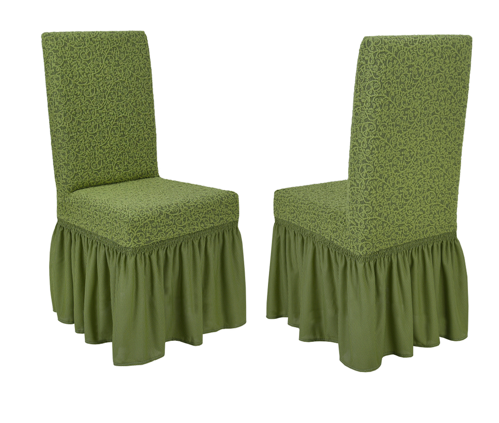 Чехол на стул с оборкой Жаккард, цвет Зеленый Светлый, Набор 6 шт.