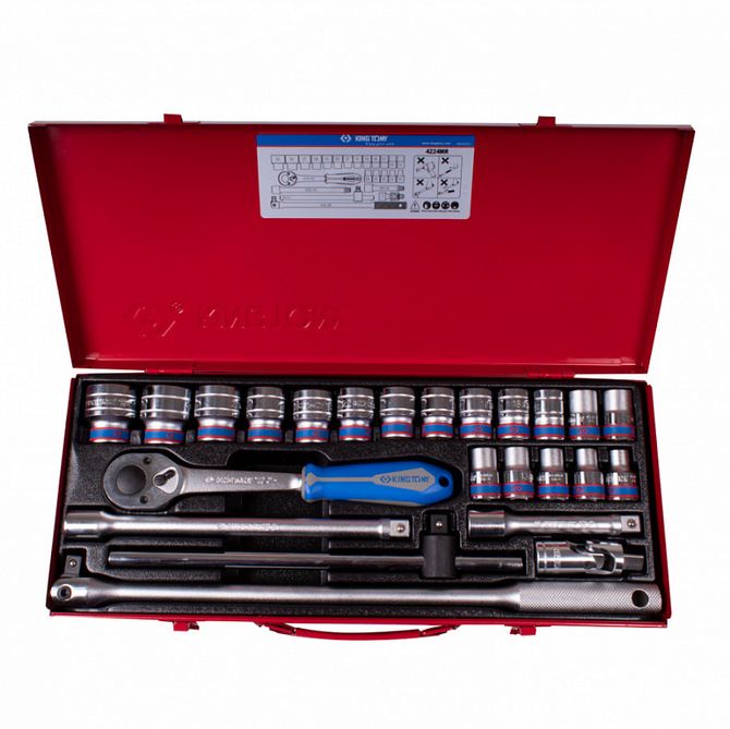 KING TONY (4224MR) Набор торцевых головок с принадлежностями 1/2", 12-гранные, 10-32 мм, 24 предмета