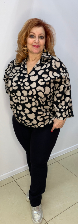 Блузон-поло в черно-бежевых тонах