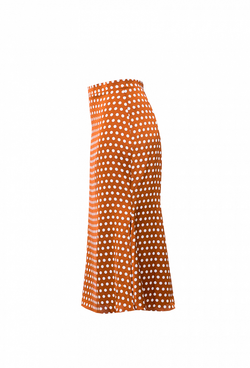 Юбка шёлковая годе коричневая в белый горошек 02-02-22 SS