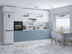 Прямая модульная кухня Фьюжн-01 Silky Blue - Белый 2340*3600*600
