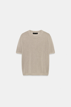 ZARA ТРИКОТАЖНЫЙ ТОП С КОРОТКИМИ РУКАВАМИ, ПЕСОЧНЫЙ