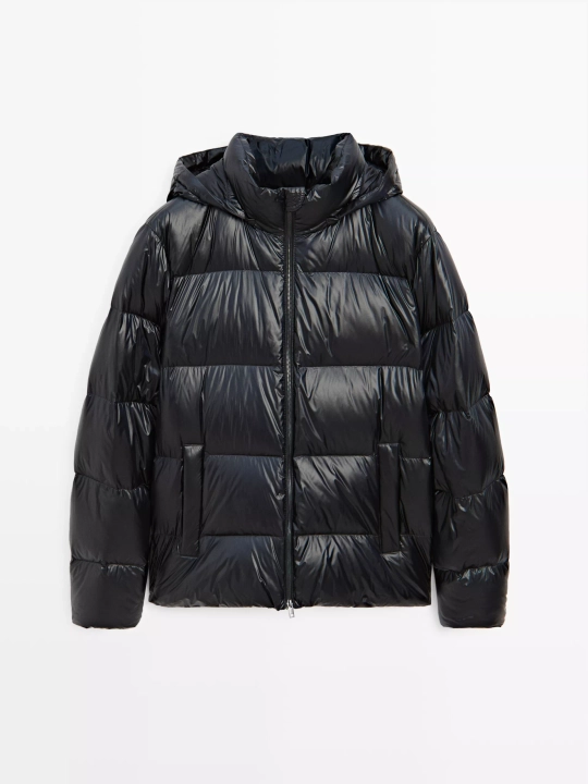 Massimo Dutti Стеганая куртка из сатина с водоотталкивающей пропиткой, темно-синий