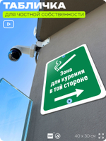 Табличка для частной территории "Зона дыма", на дом, для участка, для подъезда, организаций и частных территорий, предупреждающая, 40х30 см, Silver Plane x Айдентика Технолоджи