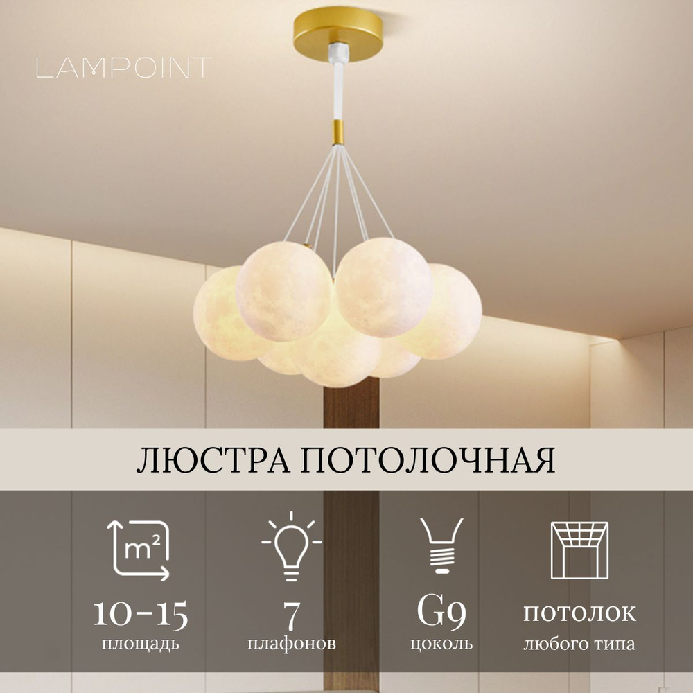 Люстра подвесная шары, 7 плафонов, 36см, G9, 3 режима