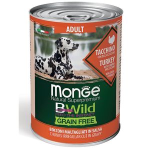 Влажный корм Monge Dog BWild GRAIN FREE для взрослых собак, из индейки с тыквой и кабачками, консервы 400 г