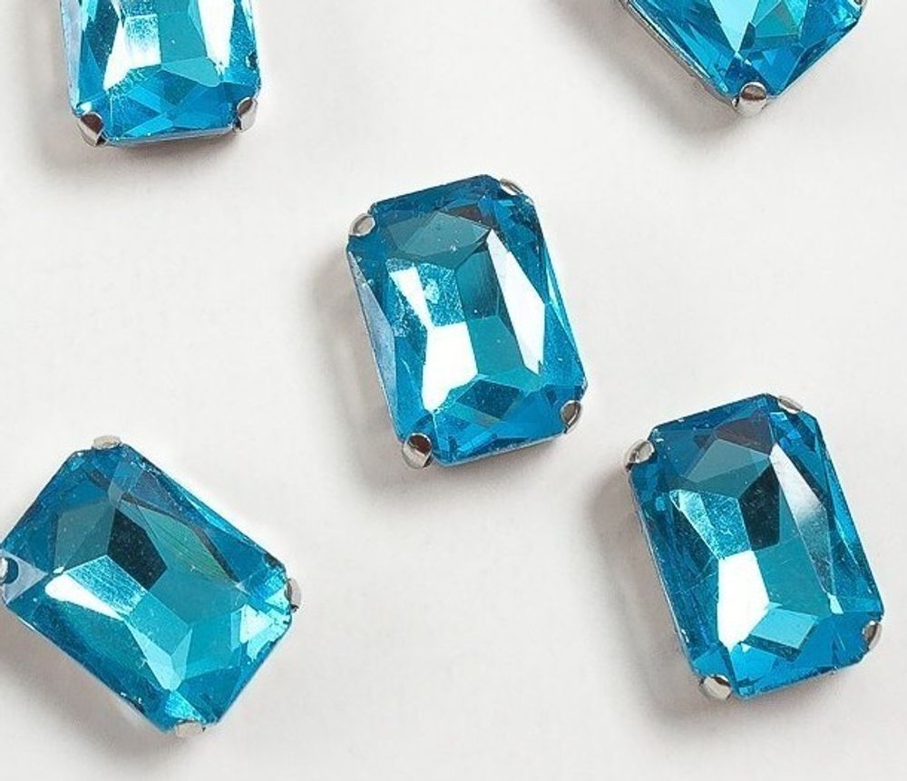 Стразы пришивные стекло в оправе "Прямоугольник", р. 18х13 мм, голубой