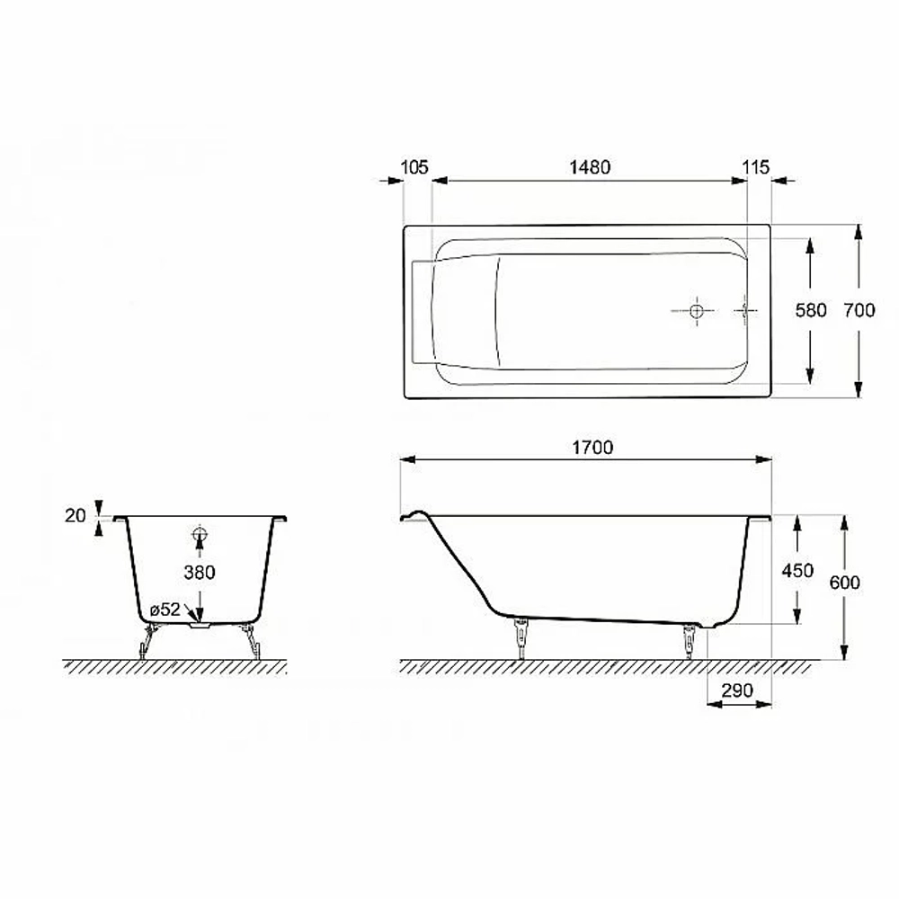 Ванна чугунная Delice Palomba Elite DLR230620R-AS 170х70 белая