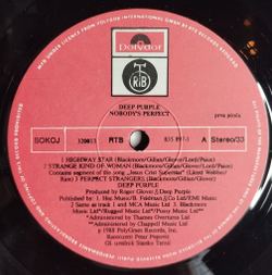 Винтажная виниловая пластинка LP Deep Purple Nobodys Perfect (Югославия 1988)