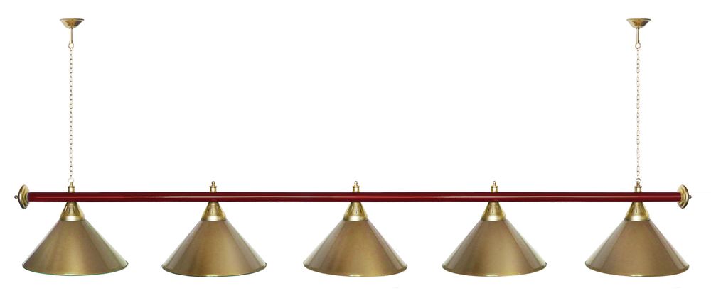 Лампа STARTBILLIARDS 5 пл. (плафоны зеленые матовые,штанга коричневая,фурнитура золото)