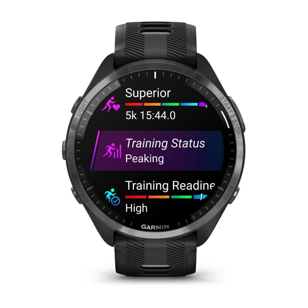 Часы Garmin FORERUNNER 965 черные, темно-серый DLC титановый безель, черный браслет, 010-02809-10. Товар уцененный