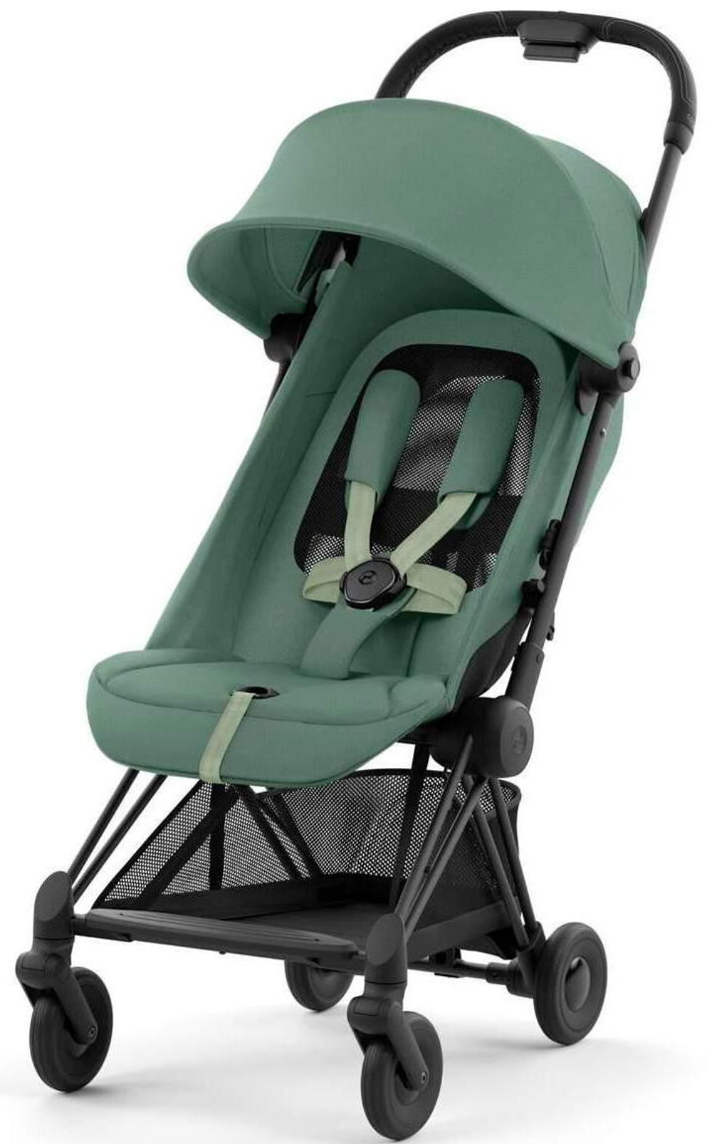 Коляска Cybex Coya Matt Black Frame Cloud G i-Size Fog Grey Leaf Green с дождевиком и бампером