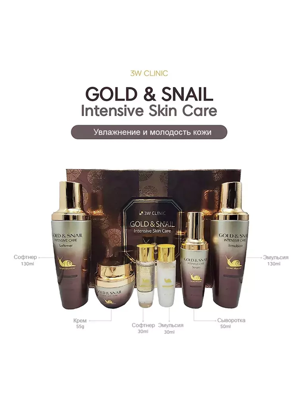 3W Clinic Gold & Snail Intensive Care 4 Set бьюти-набор для ухода за кожей с экстрактом золота и муцина улитки