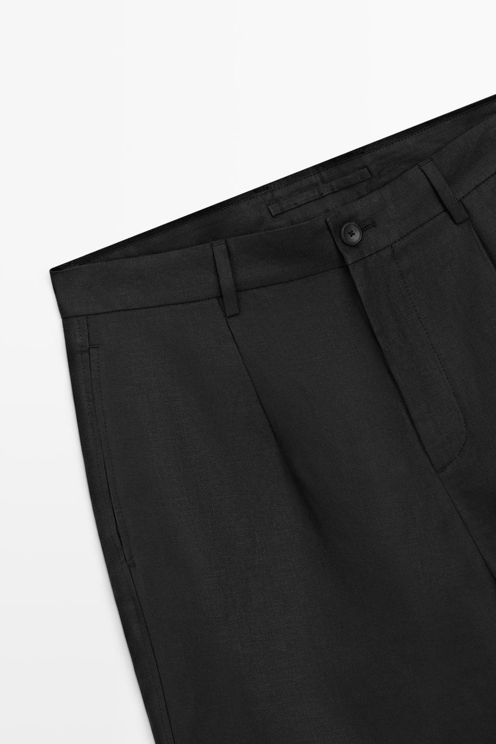 Massimo Dutti Льняные шорты-бермуды с вытачками, черный
