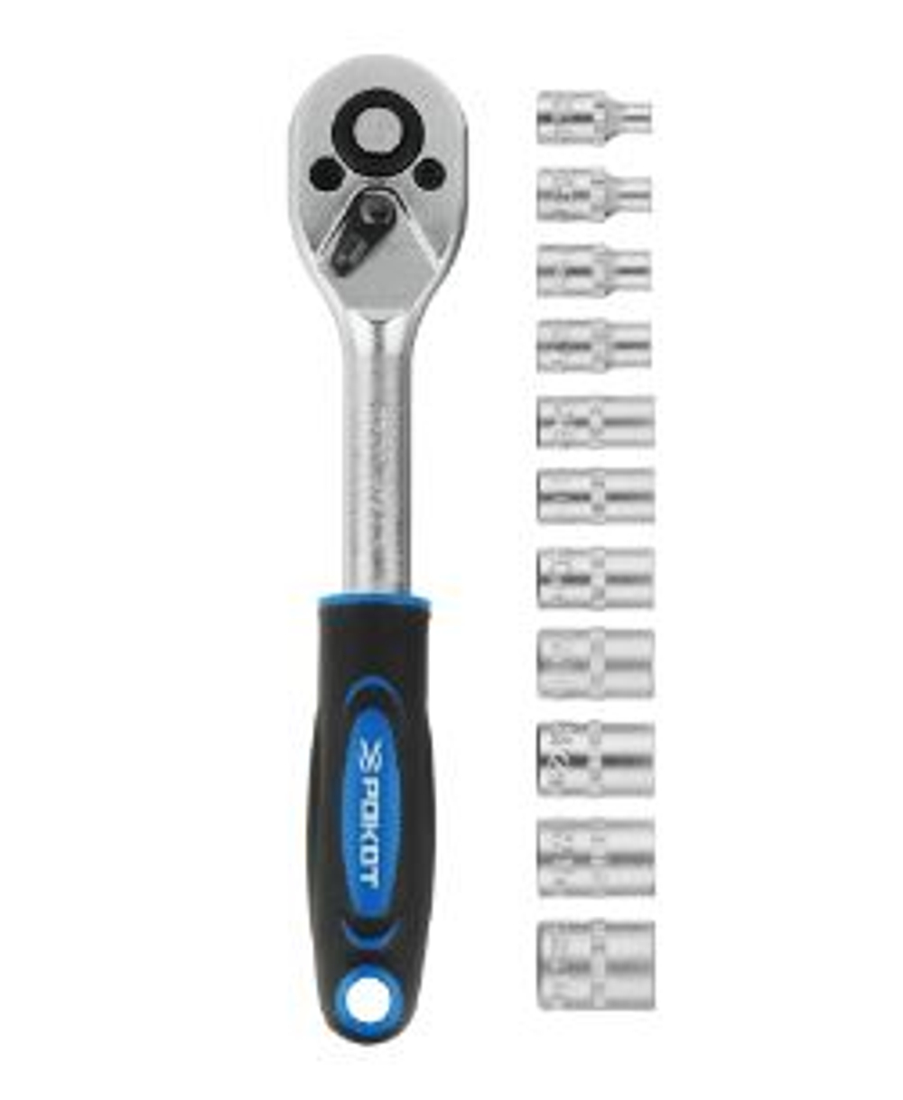 Набор головок  12пр РОКОТ 689010  1/4 (ключ трещеточный с набором головок на пластик держателе)