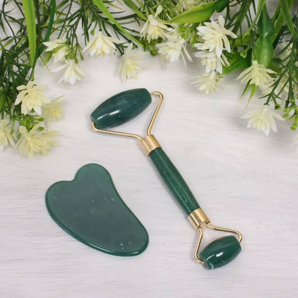 Массажер для лица и шеи декольте и скребок «Gua sha», цвет изумрудный опал