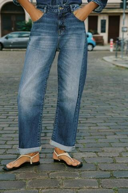 ZARA ДЖИНСЫ Z.07 RELAXED FIT С ВЫСОКОЙ ПОСАДКОЙ И ОТВОРОТАМИ, СИНИЙ