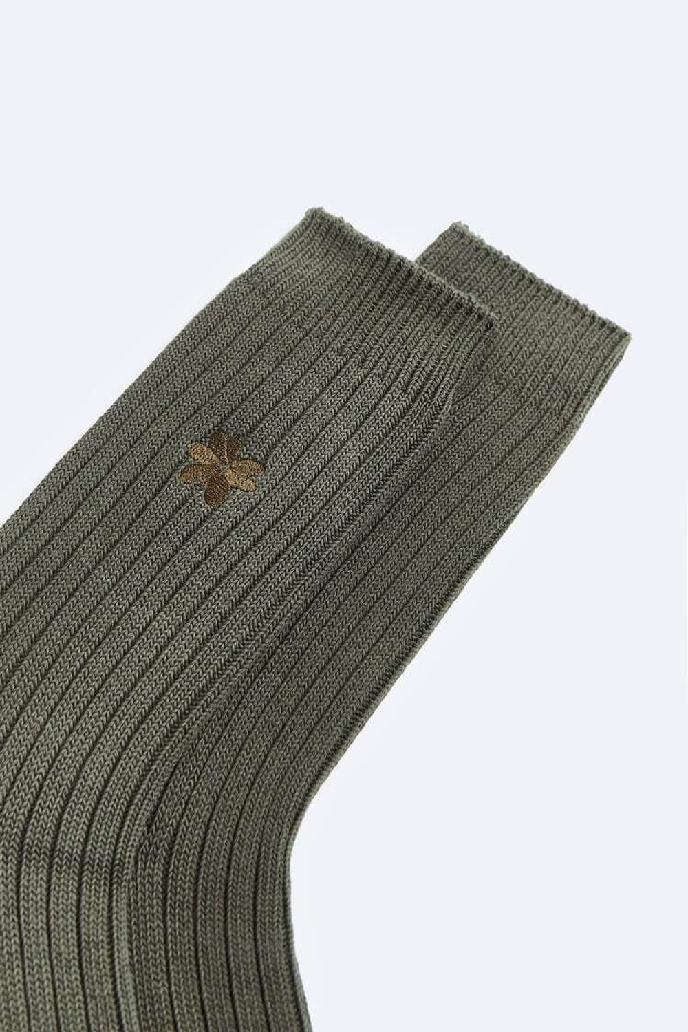 ZARA НОСКИ С ПОЛОСОЙ И ВЫШИВКОЙ, ТЕМНЫЙ ХАКИ