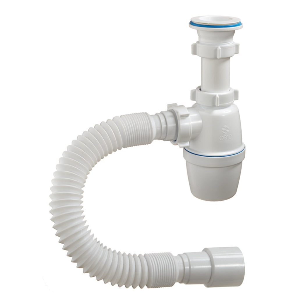 Сифон бутылочный Orio А-7001, 1 1/2"х40мм, решетка d=70мм, гибкая труба