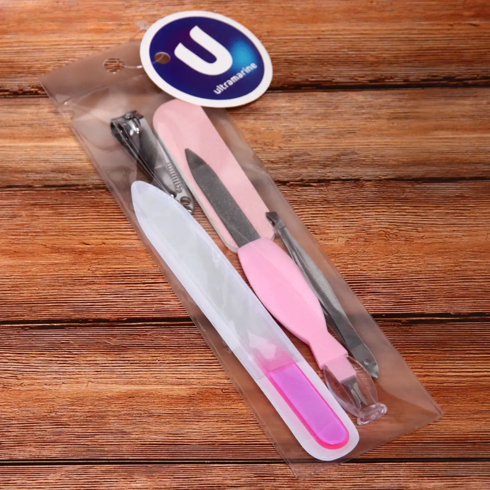 Набор для маникюра в чехле 5шт «Manicure set», цвет микс, (три пилки, кусачки и пинцет), 22*6см