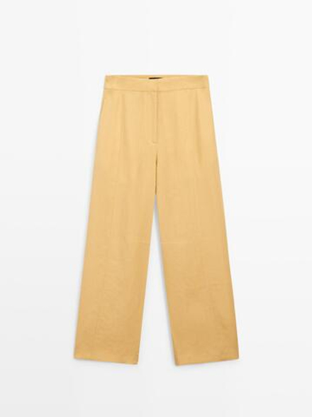 Massimo Dutti Льняные брюки прямого кроя, желтый