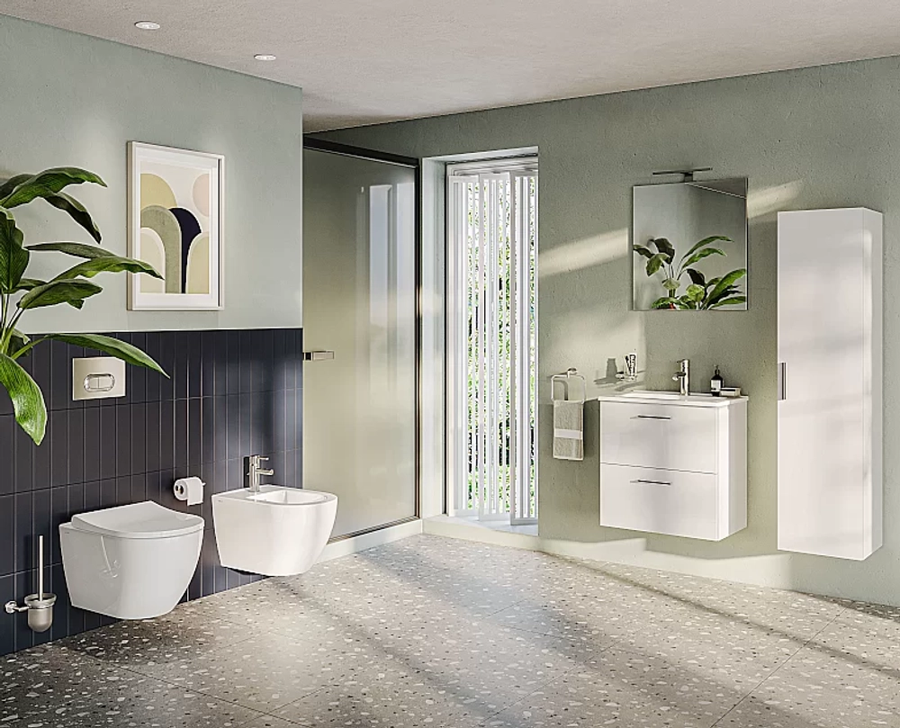 Унитаз подвесной Vitra Mia Round 9856B003-7200 безободковый, с инсталляцией, с крышкой микролифт, кнопка хром матовый