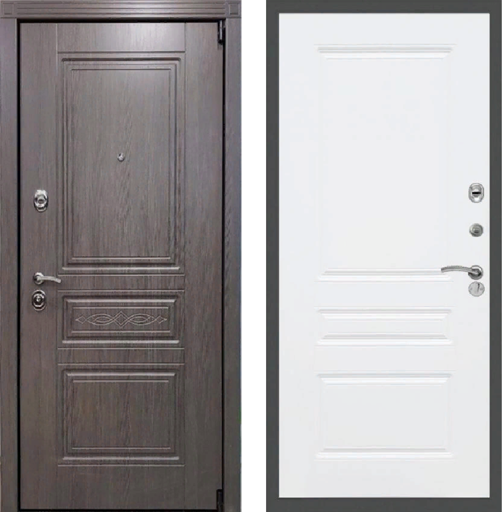 Входная металлическая дверь RеX (РЕКС) Премиум S лиственница серая / ФЛ 243 Силк сноу