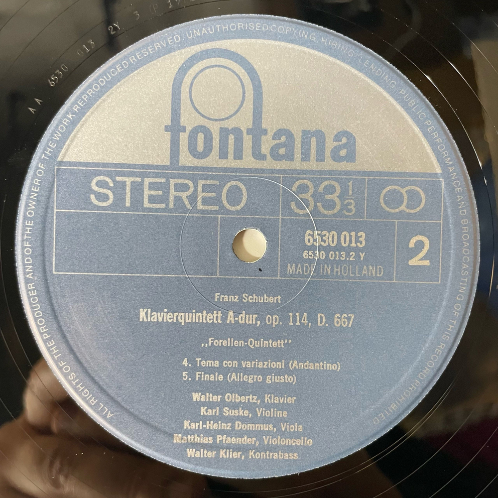 Винтажная виниловая пластинка LP Schubert Шуберт Walter Olbertz, Karl Suske, Schubert Forellen Quintett Berliner Streichquartett (Нидерланды 1972)