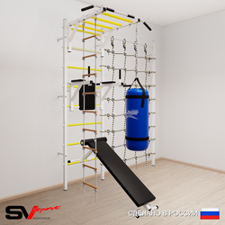 Шведская стенка Sv Sport 55220 (Турник рукоход/Брусья/Скамья/Лестница/Цепь/Мешок 22кг/Канатный лаз)