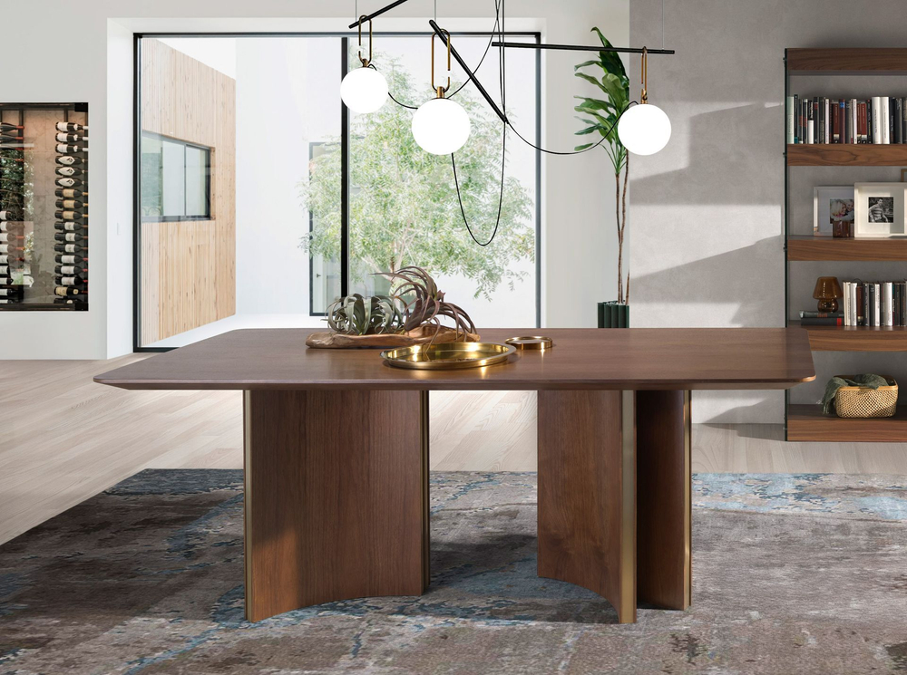 Прямоугольный обеденный стол 1109/DT210118 из ореха и позолоченной стали