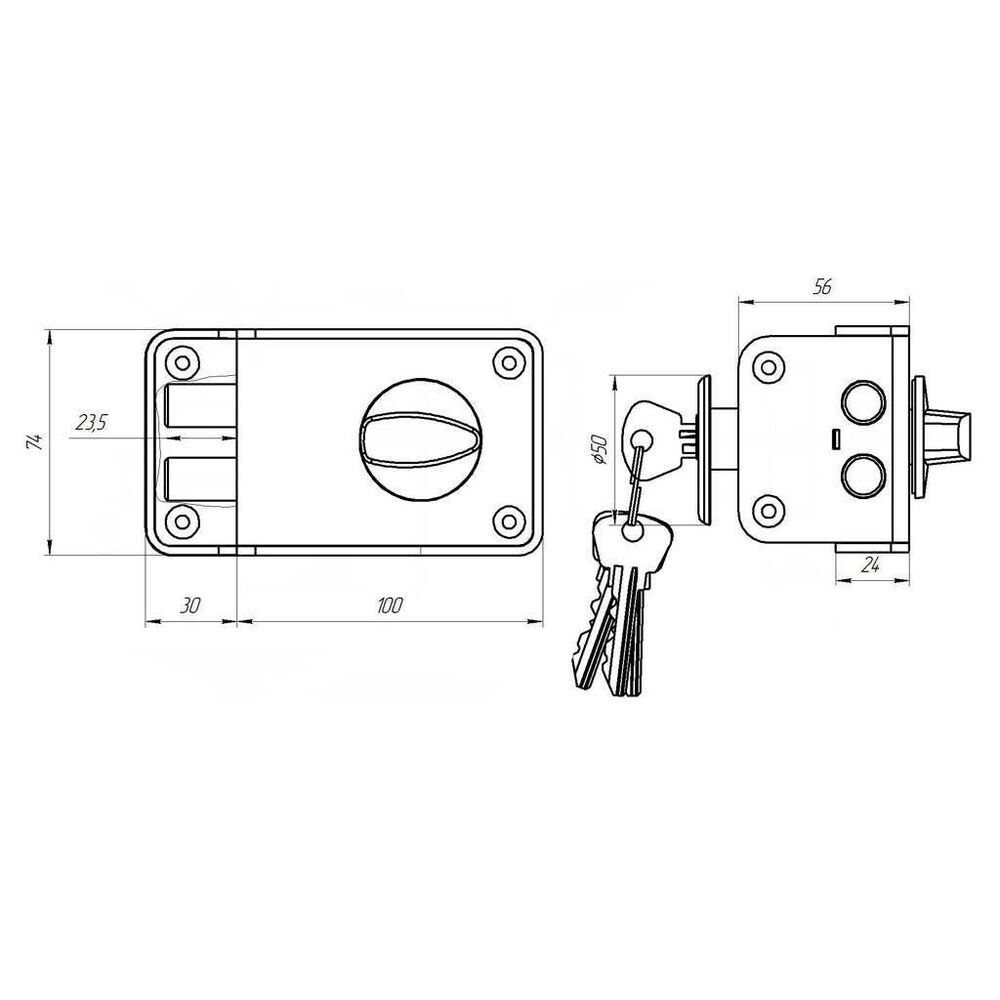 Замок накладной дверной, Зенит, 3Н1-3-1, 00-00000636, чер