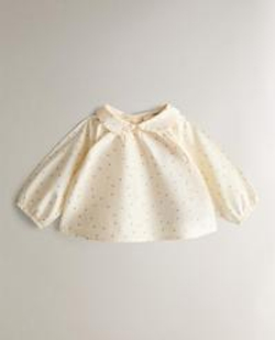 ZARA HOME ДЕТСКАЯ РУБАШКА С ЦВЕТОЧНЫМ ПРИНТОМ, ЖЕЛТОВАТО-БЕЛЫЙ