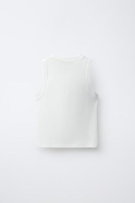 ZARA ТОП В РУБЧИК С ПРИНТОМ «ФРУКТЫ», БЕЛЫЙ