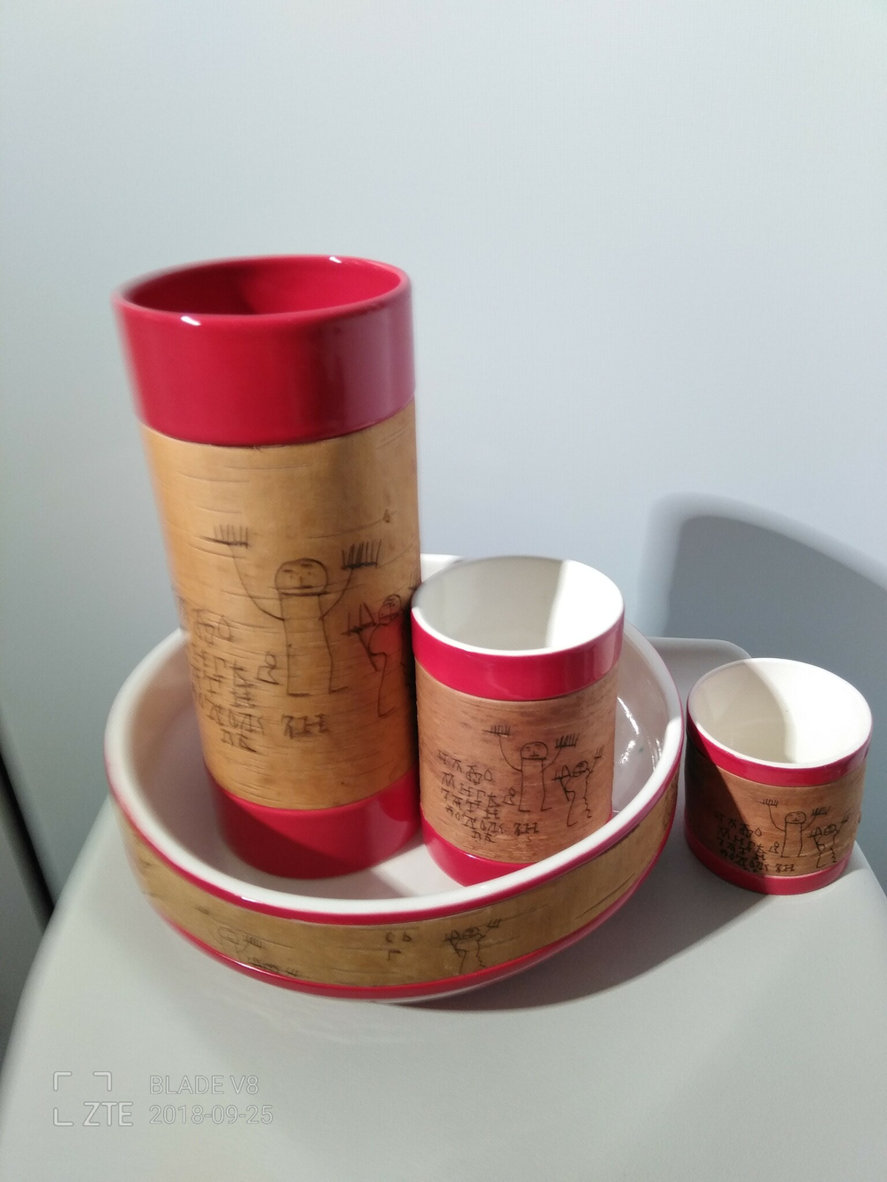 Кружка большая фарфоровая без ручки с берестой. Коллекция Онфим (Onfim)