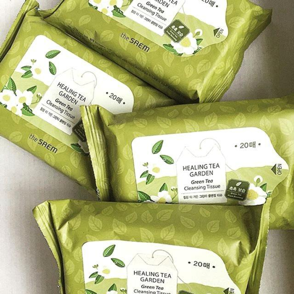 The Saem Очищающие салфетки с экстрактом зеленого чая Healing Tea Garden Green Tea Cleansing Tissue 20шт
