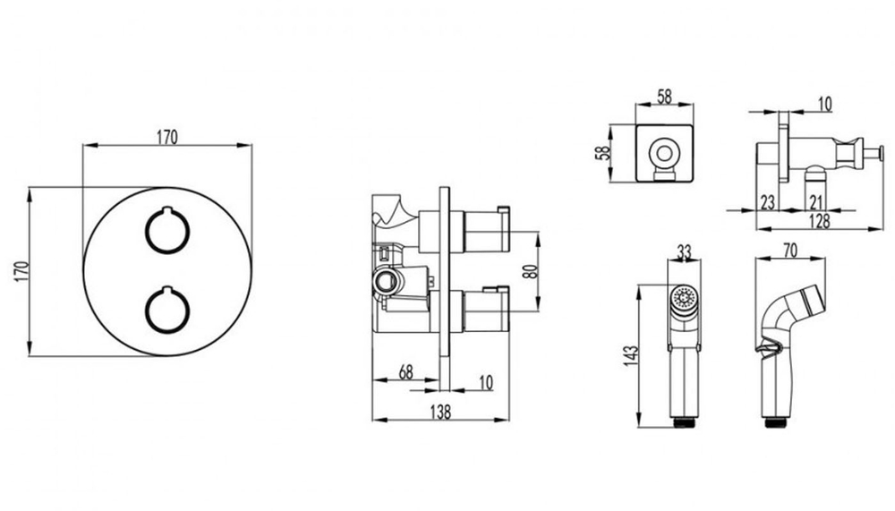 Смеситель термостатический с гигиеническим душем, встраиваемый Lemark Yeti - LM7819С