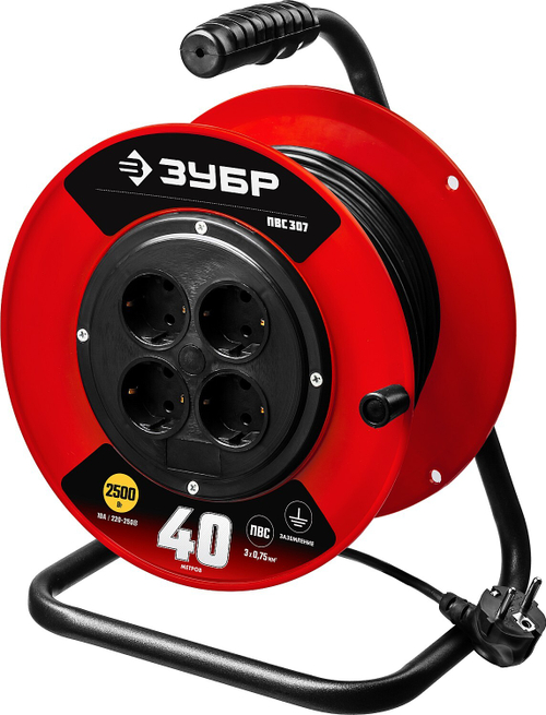 Удлинитель на катушке ЗУБР ПВС 3х0.75 40м 2200Вт, ПВС 307