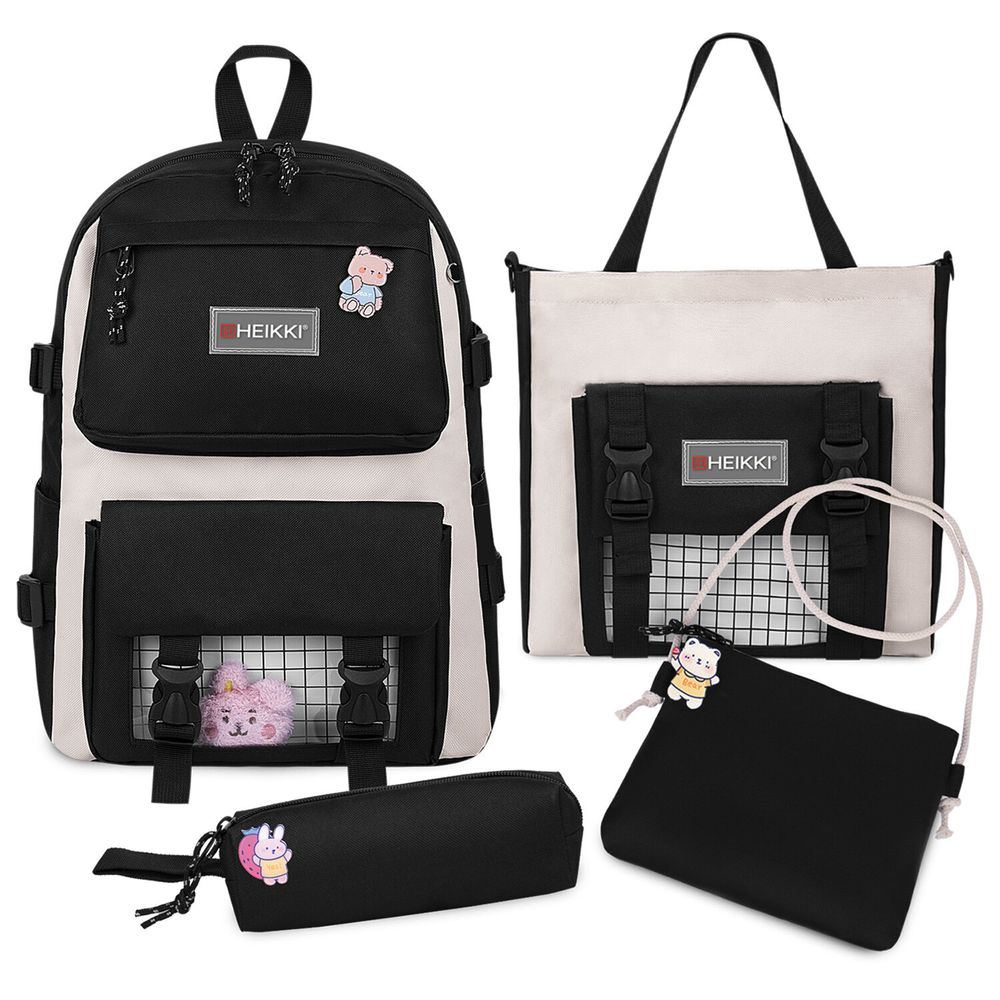 Рюкзак HEIKKI COMBO (ХЕЙКИ), сумка-шоппер, косметичка, пенал В ПОДАРОК, черн/бел, 42х30х14 см,272564