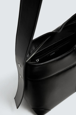 ZARA СУМКА-ШОПЕР С ДЕКОРАТИВНОЙ СТРОЧКОЙ, ЧЕРНЫЙ