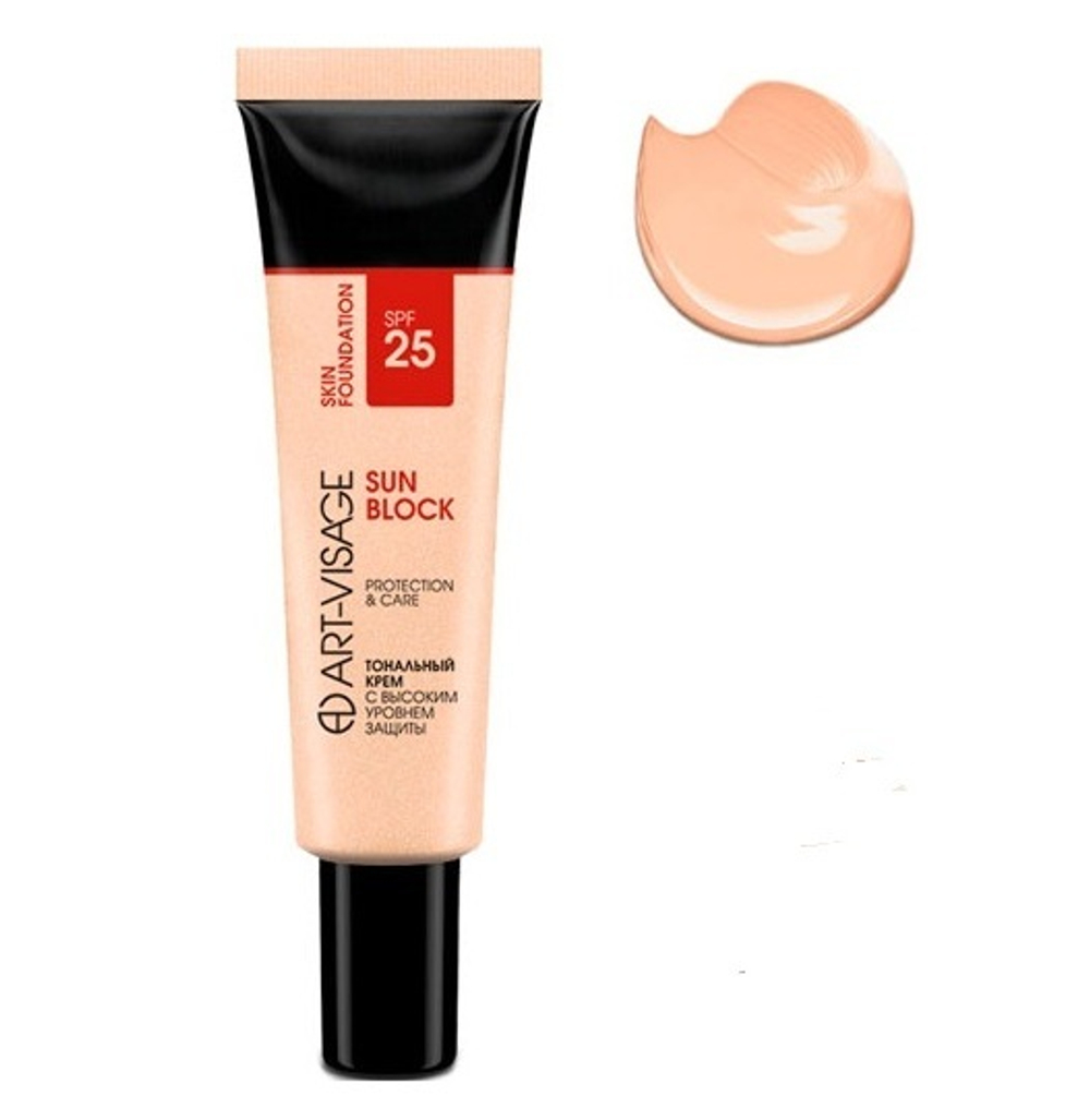 Art-Visage Крем тональный Sun Block SPF25, тон №02, Миндальный, 30 гр