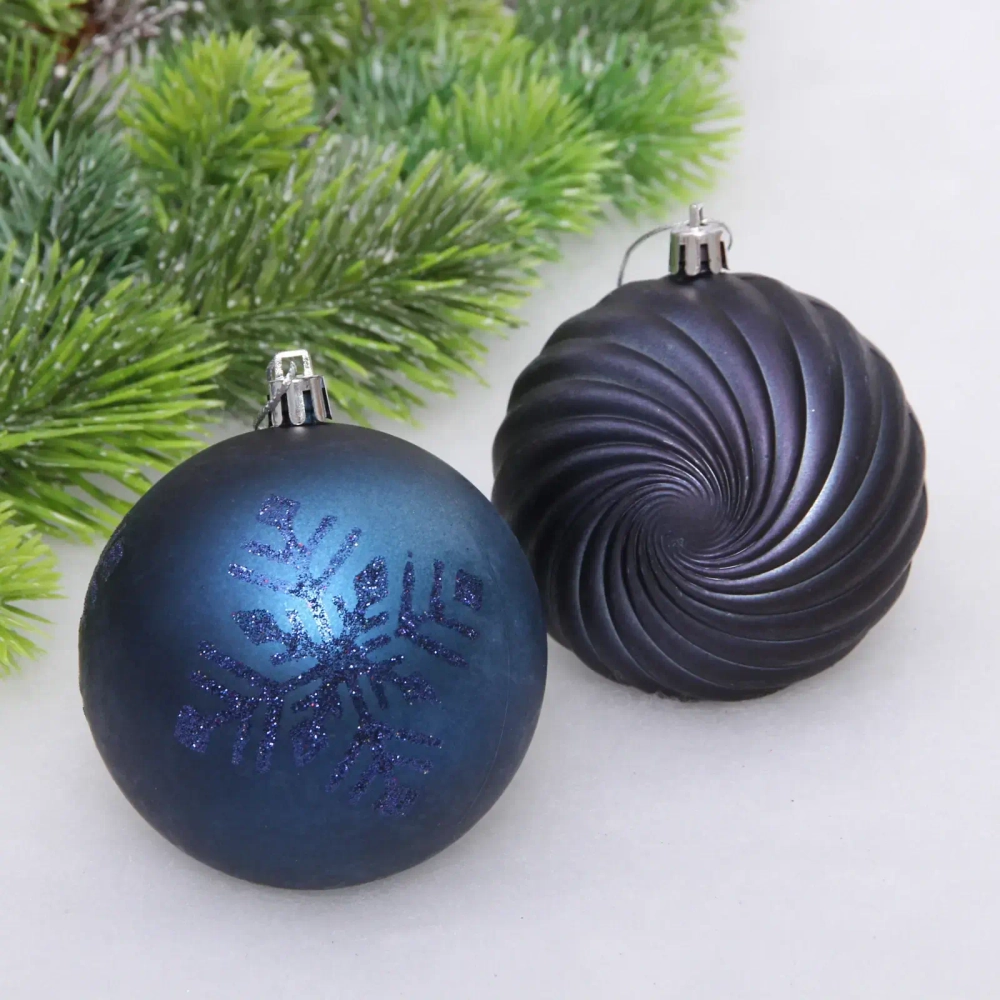 Новогодние шары «Изящные узоры» 8 см (набор 9 шт), Сапфир