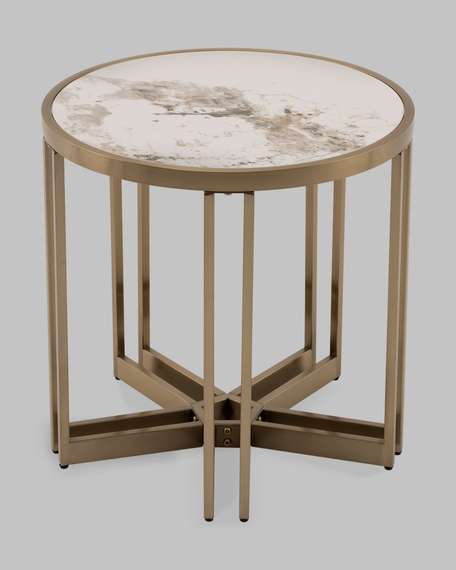 Журнальный столик Алиада 55х55 см светлая керамика сталь шампань